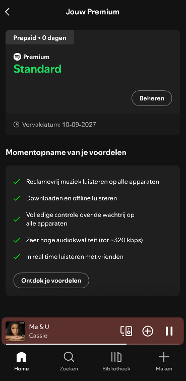 Spotify Premium actief tot 10-09-2027